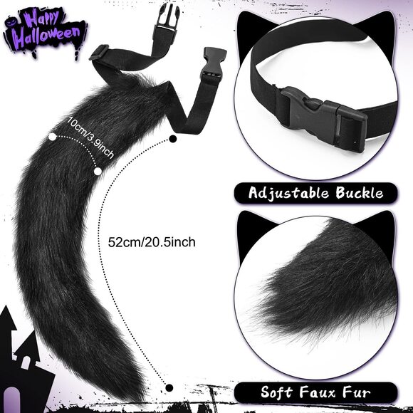 2372 3 Pieces Halloween Cat Costume Set For Black Faux Fur Cat - Picture 3 of 7